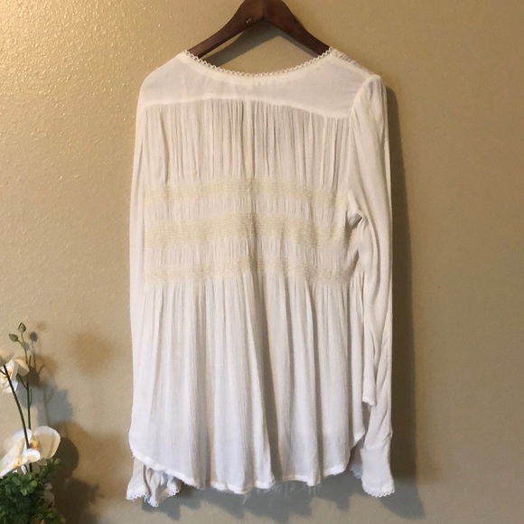 Free People Boho Style Top Beige Long Sleeves Sz M - Picture 7 of 8